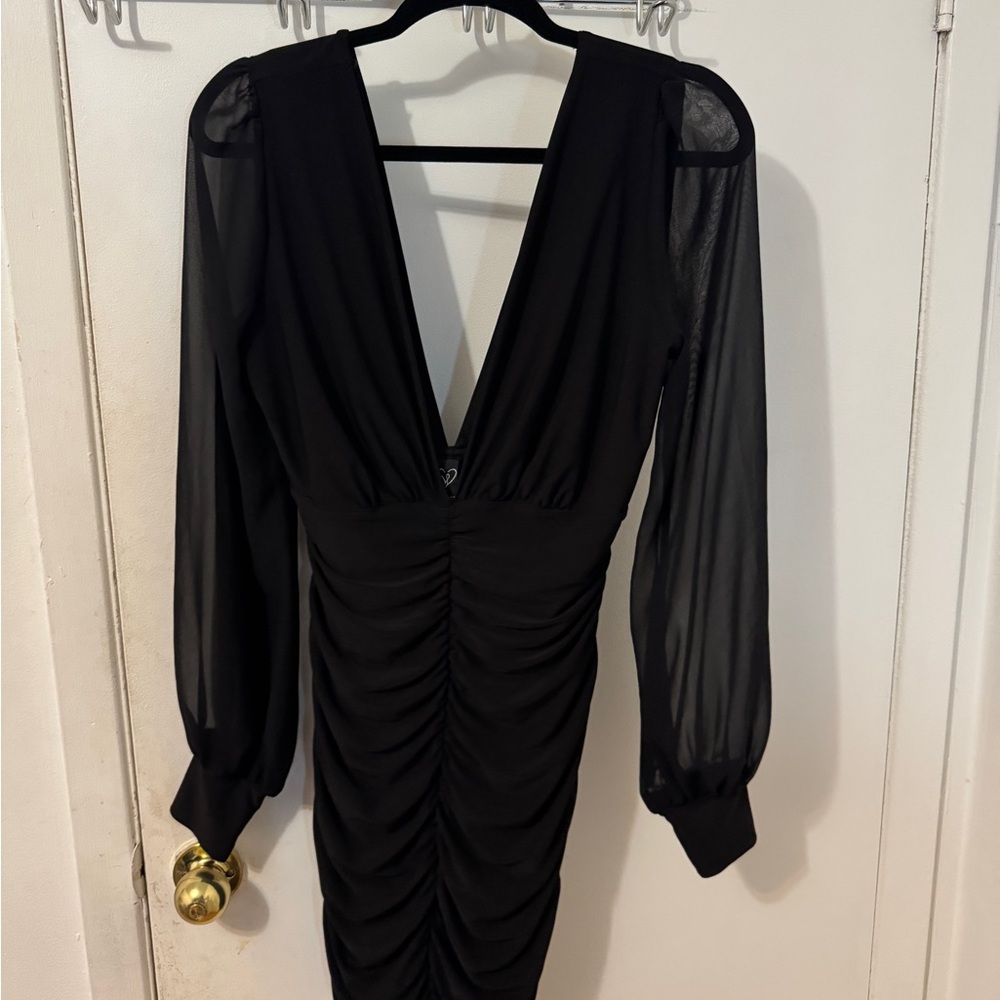 Windsor Elegant Black Sheer Sleeve Dress